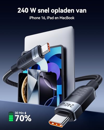 Rocoren 240W USB C to USB C Cable 2M/2Pack, PD 3.0 Fast Charging USB C to USB C Cable, nylon gevlochten USB-C-kabel voor iPhone 16, 15 Pro Max, Samsung Galaxy S25, S24, S23 Ultra Pixel 7, iPad Pro - Afbeelding 3
