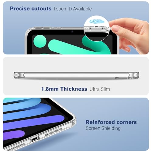 ProCase iPad Mini A17 Pro 第7世代 2024 Mini6 ケース 2021 8.3インチ クリアケース 透明 保護カバー 軽量 スリム 耐衝撃 適用機種：iPad Mini A17 Pro 第7世代 2024（A2993 / A2995 / A2996）、Mini 第6世代 2021（A2567 / A2568 / A2569） - クリア