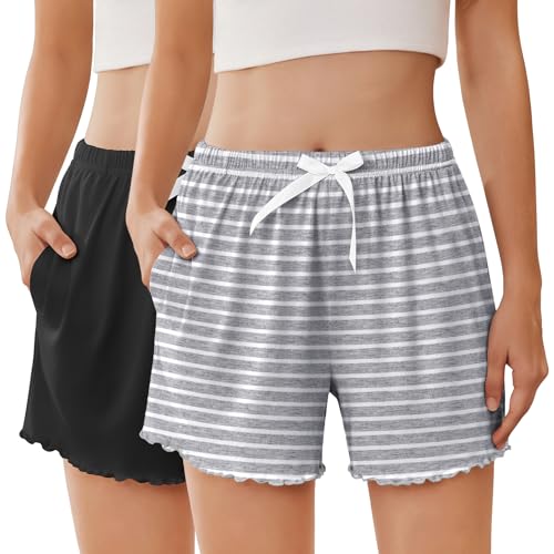 Ekouaer 2 Pack Womens Pajama Shorts 2026 Summer Casual Lounge Sleep Short Ruffle Soft Comfy Pj...