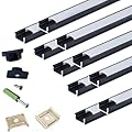 THMOOTHER LED Strip Black U Channel Diffuser 10-Pack 6.56FT,17X7.5MM Surface Mounted Tape Light Aluminum Track with Milky Cover Cabinet,Stairs,Counter,Wall Flush Installed Low Profile