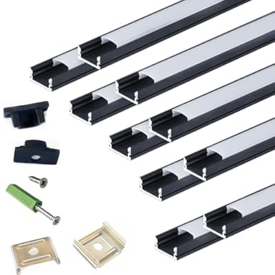 THMOOTHER LED Strip Black U Channel Diffuser 10-Pack 6.56FT,17X7.5MM Surface Mounted Tape Light Aluminum Track with Milky Cover Cabinet,Stairs,Counter,Wall Flush Installed Low Profile