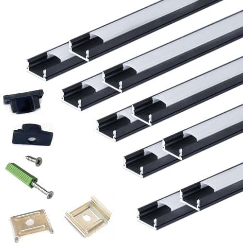 THMOOTHER LED Strip Black U Channel Diffuser 10-Pack 6.56FT,17X7.5MM Surface Mounted Tape Light...