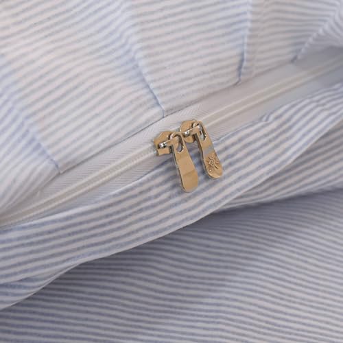 Image of VM VOUGEMARKET Blue Flower Duvet Cover Set Queen,3 Pieces Romantic Ruffle Duvet Cover with 2 Lace Pillow Shams,100% Cotton Princess Bedding Set for Girls-Flower Striped Pattern