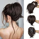 AISI BEAUTY Claw Clip Messy Bun Hair Piece Short Brown Ponytail Extension with 3 Bendable Metals Wires Synthetic Fake Hair Bun Hair Pieces for Women DIY Full Easy Bun(Dark Brown)