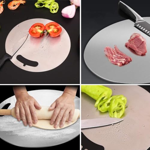 Image of Premium Round Stainless Steel Chopping Board | Durable, Unbreakable & Easy-to-Clean Cutting Board for Vegetables, Meat, Fish, Fruits | Heavy Duty Kitchen Essential