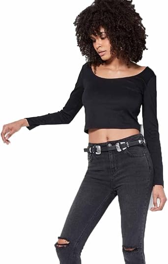 Wild Fable Womens Scoop Neck Long Sleeve Cropped T-Shirt -