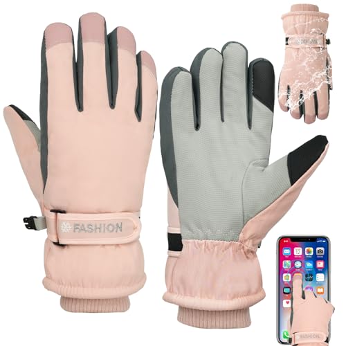 Adiwo Winterhandschuhe Damen, Touchscreen wasserdichte Warme Skihandschuhe, Winter Damen Skihandschuhe für Reiten Laufen Wandern Skifahren(Split Finger, Pink)
