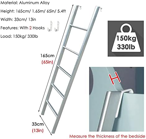 Metal Loft Bed Ladder for Bunks, Floor-Standing Steps with Safety Hooks for Kids & Seniors, 5.1ft Black Ladder for Campers, Trucks, Boats & Attics
