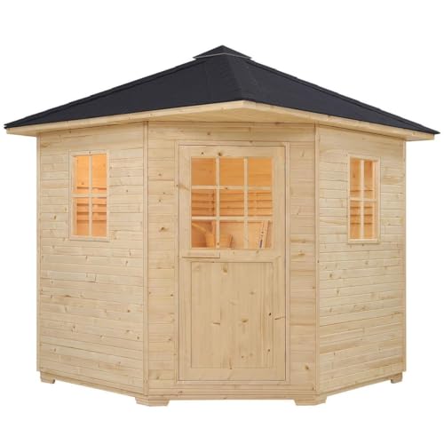Supply24 since 2004 Outdoor Gartensauna „Elba“ aus Fichte für 4–5 Personen | Komplettset mit 8 kW Saunaofen & Zubehör | Trockensauna für Garten & Terrasse