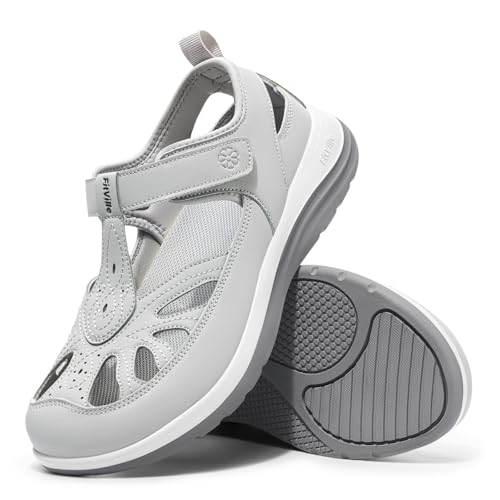 Image of FitVille Extra Wide Womens Orthopedic Walking Sandals with Wide Toe Box, Outdoor Closed Toe Sandals with Adjustable Straps for Women, Arch Support Women's Shoes for Plantar Fasciitis, Swollen Feet