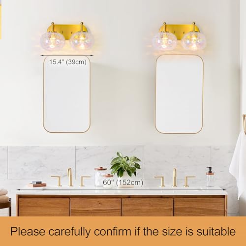 Image of Brushed Gold Vanity Light Stained Hammered Glass Wall Sconce 2-Light Brass Wall Lamp for Hallway Living Room Stairwell Bathroom Over Mirror (Brass Gold, 2-Light)
