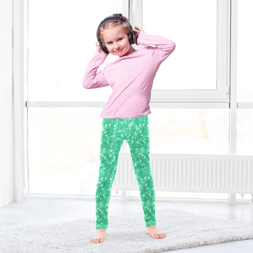 KLL Green Glitter Texture Girls Basic Leggings Casual High Waisted Activewear Exercise4