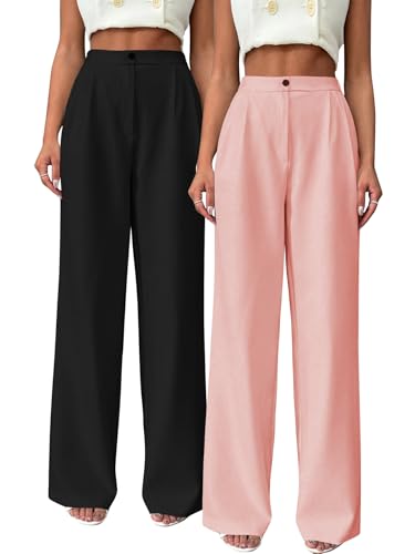 Image of Toochki Trousers for Woman Pants Women's Formal Office Korean | Beige Track Pant | Straight | Cotton Spandex Stretchable Trouser | High-Waisted Bottom Wear | Pack of 2 Combo