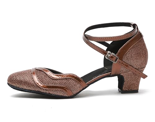 Chaussures de danse latine en maille pailletée marron L271 pointure 40 - 2