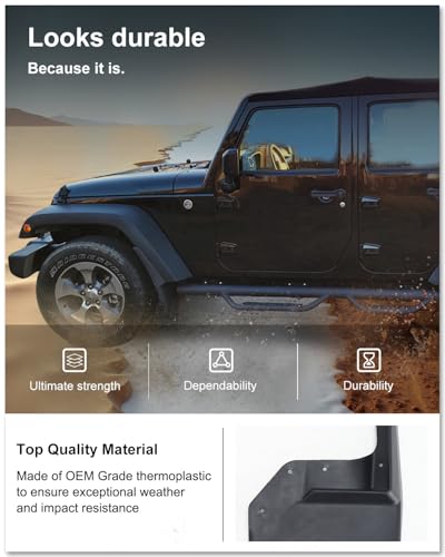 Image of Kiwi Master Mud Flaps for 2007-2018 Jeep Wrangler JK (Not Fits Rubicon Off Road Bumpers), OEM Replacement # 82210232 82210233, Heavy Duty Mud Guards, Front & Rear Splash Guards, 4 Pcs Set