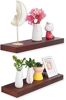 PHOENANCEE 60X17X4.5cm, Rustic Thick Wood Shelves, Wooden Hollow Floating Shelves Wall Mounted for Living Room, Kitchen, Bathroom, Decorative Home, Set of 2, Dark Walnut