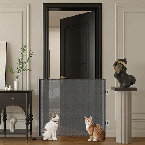 Protección infantil y puerta de gato textil con rejilla telescópica de salón 3