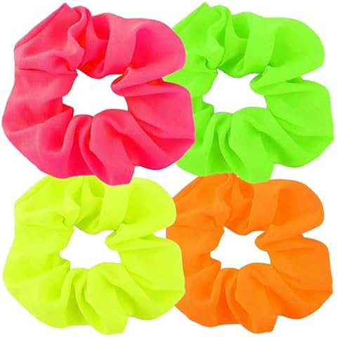 AUEAR, 8 Pack Neon Scrunchies, 80s Hair Accessories Bright Colors Scrunchy Premium Elastic ties Ponytail Bands for Women 90s Party Outfits Workout Costumes Cover