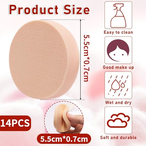 14 esponjas redondas esponjas maquillaje cara, esponja de maquillaje para maquillaje de ojos y base de maquillaje, borla maquillaje,powder puff,esponjas faciales,beauty blender(Rosa) - imagen 2