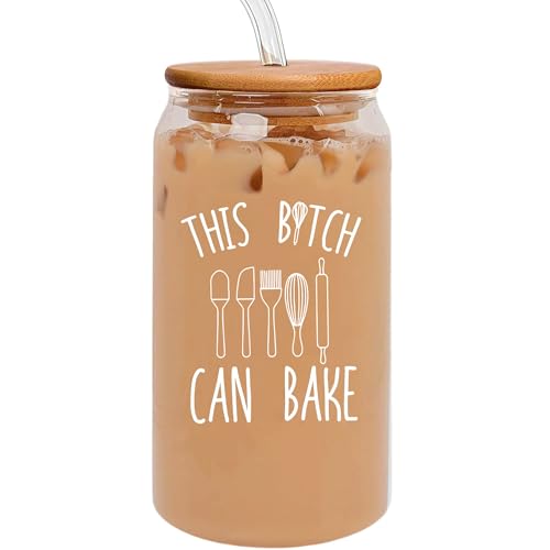 CHICKOR Gifts For Baker, Funny Baking Gifts for Girls, Women Who Love To Bake, Best Friend Bakers Gifts - 16 Oz Glass Can Tumbler, Transparent