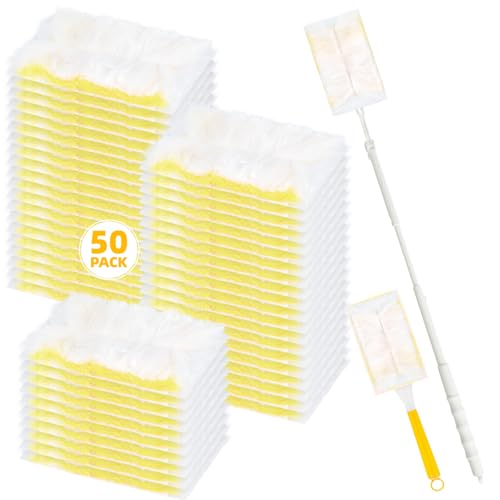 Image of Heavy Duty Dusters Refills, Disposable Dusters Kit Compatible with Handles, Multisurface Dusters+1 Extended Handle +1 Handle (Yellow, 180)