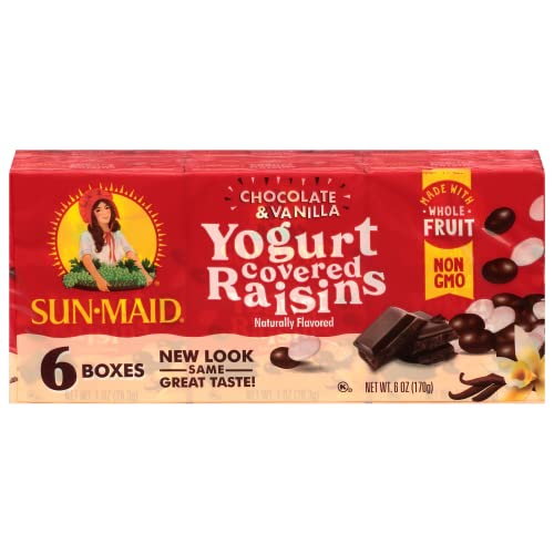 Sun-Maid Yogurt Coated Raisins | Dark Chocolate & Vanilla | 1 Ounce Boxes | Pack of 6 | Whole Natural Dried Fruit | No Artificial Flavors | Non-GMO
