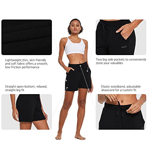 Image of BALEAF Women's Cotton Yoga Shorts Sweat Athletic Lounge Beach Shorts Jersey Pull On with Drawstring Pockets Summer