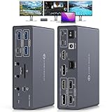 【Docking Station 3 Monitor】 La docking station è utilizzata per espandere il laptop a tre monitor, basta collegare il cavo usb c alla docking station per realizzare l'espansione a 19 porte per il laptop. La docking station può essere utilizzata per espandere il laptop con tre monitor, più porte USB, porte LAN, porte audio+mic, slot per schede SD/Micro SD, ecc. Nota: quando si utilizza la docking station usb c è necessario installare il driver displaylink, altrimenti le uscite OUT2 e OUT3 non produrranno correttamente le immagini.