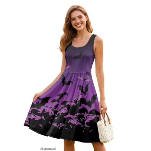 Image of Women Stylish Tank Dresses Sleeveless Round Neck Midi Casual Dress with Pocket for Summer
