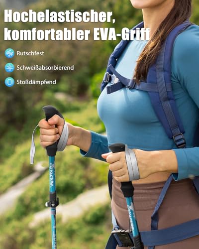COVACURE Wanderstöcke Nordic Walking Stöcke - 110-130 cm Faltbar, Verstellbar, Teleskop, Leicht, mit Gummipuffer für Damen und Herren (Türkis)