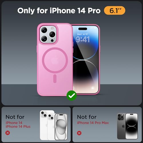 Image of Miracase Magnetic for iPhone 14 Pro Case 6.1 inch (Compatible with MagSafe)(with 2X Screen Protectors) Military-Grade Protection, Anti-Fingerprint Translucent Matte Phone Case Cover, Mes Pink