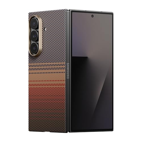 【極薄極軽量】PITAKA Galaxy Z Fold7 ケース Magsafe対応 背面カバー ワイヤレス充電対応 アラミド繊維製 MagEZ Case6 薄型 超軽量 耐衝撃 カーボン風 ミニマリスト シンプル(Sunset)