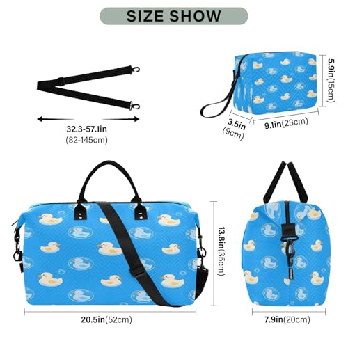 Travel Duffle Bag Weekender Bags Overnight Bag with Toiletry Bag Gym Duffel Bag Bubbles Blue Duck for Travel Business Trips Sport3