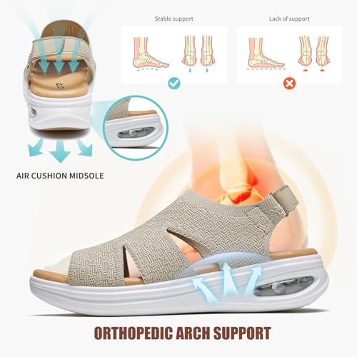 Image of ziitop Walking Sandals Women Orthopedic Sandals for Women Comfortable Arch Support Orthotic Platform Wedge Shoes Air Cushion Adjustable Strap Comfort Shoes for Summer Travel Beach Party Shopping Work