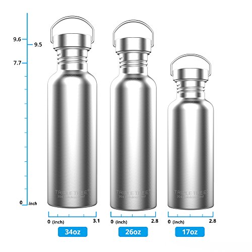 Image of TRIPLE TREE 34 OZ Uninsulated Single Walled Stainless Steel Sports Water Bottle 18 /8 Food Grade for Cyclists, Runners, Hikers, Beach Goers, Picnics, Camping - BPA Free