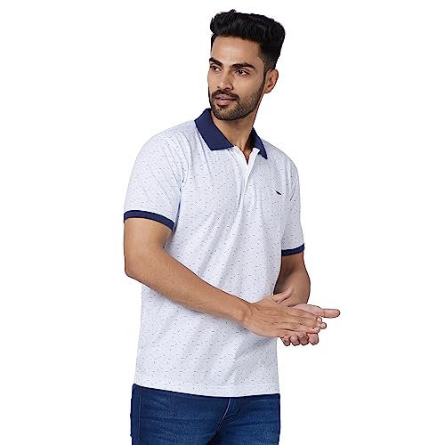 Image of Park Avenue Men's Cotton Polyester Blend Print Pattern Slim Fit Rib Collar Polo Neck Half Sleeve Casual T-Shirt