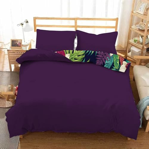 Housse de couette vert microfine motif feuilles d'orchidée tropicale