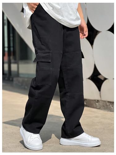 OYOANGLE Men's Flap Pocket Side Cargo Jeans Straight Leg Casual Denim Pants4