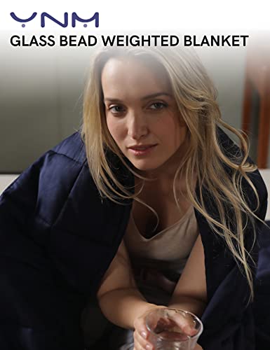 YnM Weighted Blanket,Heavy 100 Percent Oeko-Tex Certified Cotton Material, Bed Blanket for One Person of 190lbs, Ideal for Queen/King Bed (60x80 Inches, 20 Pounds, Navy)