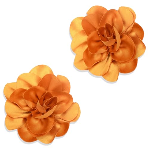 Image of 2Pack 6inch Extra Large Satin Brooches Lapel Pins Dainty Elegant Fabric Camellia Rose Flower Brooch Pin for Women Wedding Part Dance Clothes Accessories Jewelry