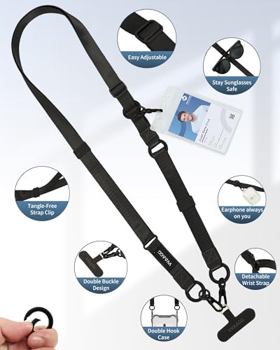 Image of VVAAGG Cell Phone Lanyard for iPhone: Adjustable Phone Strap Crossbody Neck and Wrist Strap Anti-Theft Lanyard Travel Essential Compatible for iPhone Android Smartphones