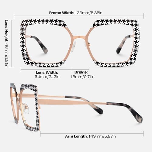 Image of Zeelool Metal Fashion Glasses Frame for Women, Oversized Square Eyeglasses Eyewear Frame with Non-prescription Clear Lenses ZJGM150137-01