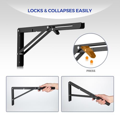 Image of Ravinte 2 Pack 22 Inch Folding Shelf Brackets - Matte Black, Heavy Duty Collapsible Brackets for Tables and Benches - Space-Saving Design