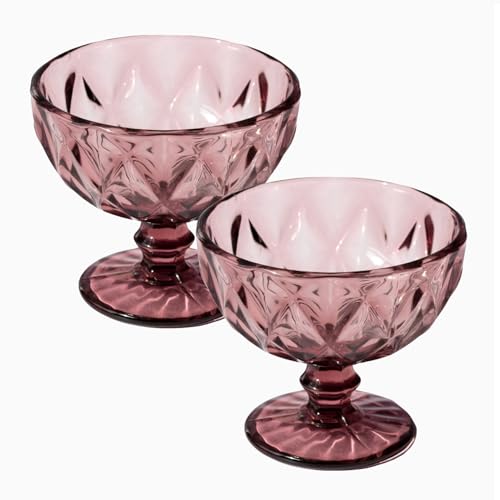 Darthome Set of 2 Pink Gemstone Thick Glass Sundae Dishes Ice Cream Dessert Glasses Bowls
