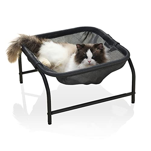 JUNSPOW Cat Bed [Designed for Big Cats] Cat Hammock Dog Bed Pet Square Hammock Bed Free-Standing Cat Sleeping Bed Cat Supplies Whole Wash Stable Detachable Easy Assembly Indoor Outdoor (Dark Gray)