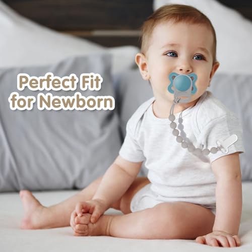 Image of Pacifier Clips Silicone, 4-Pack Pacifier Holder Clip with Stylish Round Design and Adapter Ring for MAM Dummy, 100% Food Grade Silicone, Safe Essentials for Newborns Baby Boys and Girls