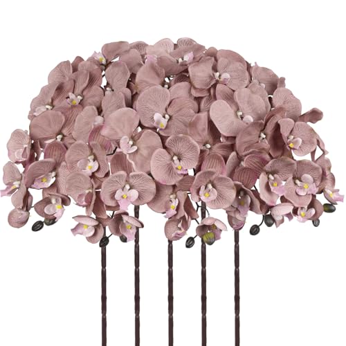 zezzos 36.6'' Coffee Orchids Artificial Flowers 10 Large Blooms Fake