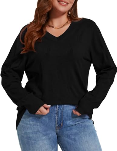 MONNURO Plus Size Women's Fall Sweater Long Sleeve Crewneck Pullover Sweater Tops Cozy Knit Outfit