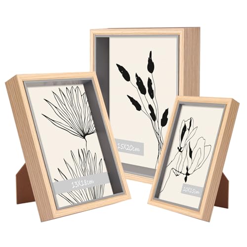 lincoolart Lot de 3 cadres photo en bois pour photos de 10 x 15, 13 x 18, 15 x 20 cm, en MDF, avec verre acrylique incassable, décoration de table ou...