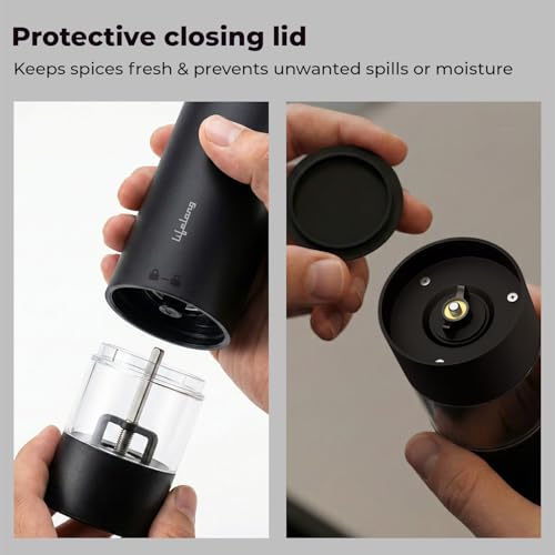 Image of Lifelong Electric Salt & Pepper Grinder Set | Automatic & Rechargeable Black Pepper Crusher, Mill & Shaker | One Hand Operation | Adjustable Coarseness & Refillable Tank with Clear View for Kitchen